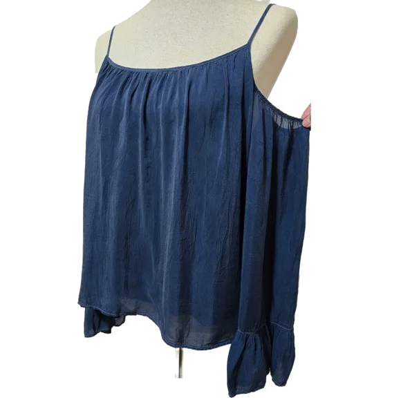 ​Maven West Navy Blue Cold Shoulder Blouse Ruffle Bell Sleeve Size Small NWT